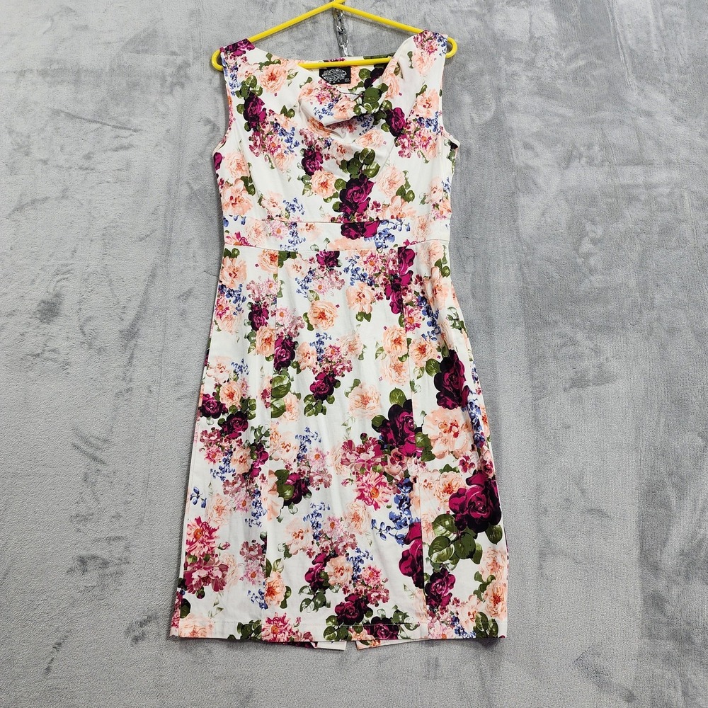 Hearts & Roses‎ Dress Womens 10 White Multicolor Floral Cowl Neck Sheath Party